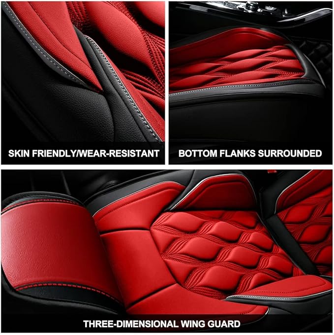 AOMSAZTO Car Seat Covers Full Set Custom Fit for GMC Terrain 2010-2026 Leather Car Seat Cover Seat Cushion Protector Airbag Compatible Waterproof Red