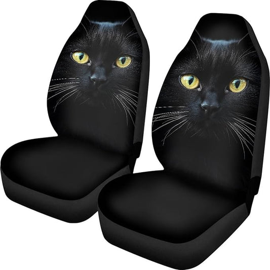 BIGCARJOB Durable Washable Black Cat Car Seat Covers 2pc Front Seat Only Ultra-Soft Universal Auto Drive Seat Protector Cover