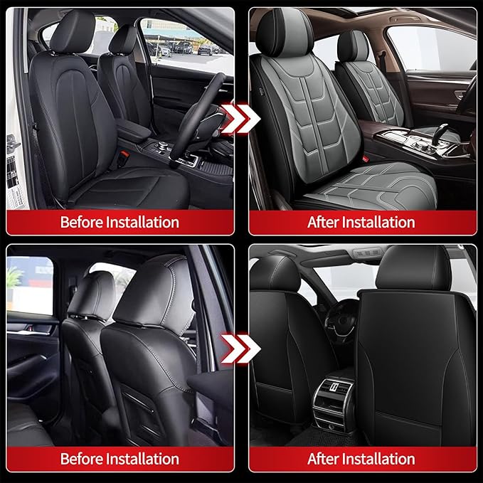 TTX LIGHTING Car Seat Covers fit for VW/Volkswagen Atlas 2018-2026 Front Seat: Premium Leather Automotive Seat Cover with Airbag Compatible Waterproof (2 Seats, Black & Gray)