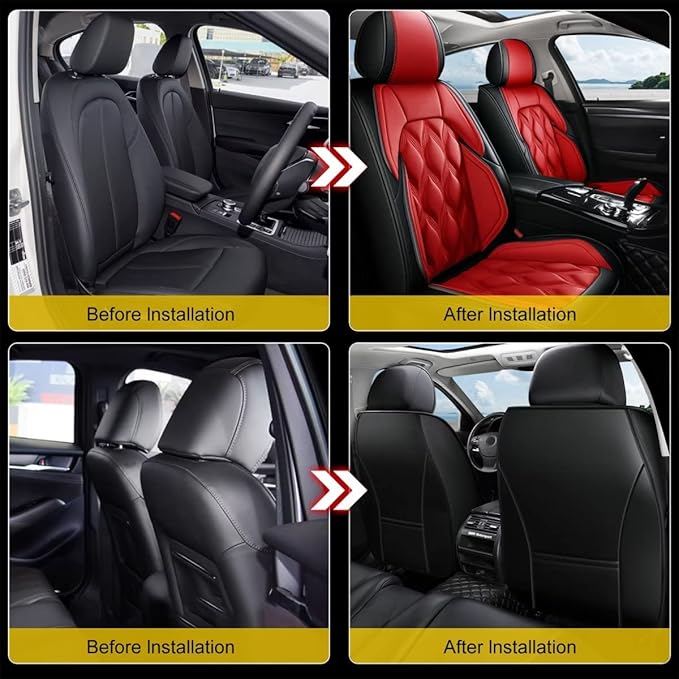 AOMSAZTO Car Seat Covers,2 Front Seats Custom Fit for Jeep Renegade 2015 2016 2017 2018 2019 2020 2021 2022 2023 2024 2025,Leather Car Seat Cover Seat Cushion Protector,Airbag Compatible Black&Red