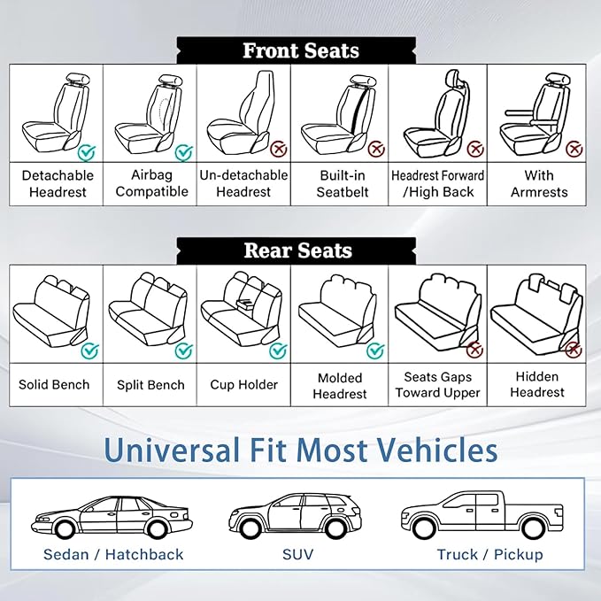 WELLDO Car Seat Covers Front Seats, Leather Seat Covers for Cars, Front Car Seat Protector Waterproof, Non-Slip Car Interior Covers Universal Automotive Seat Covers for Most Vehicle, Gray
