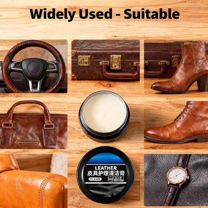 XIRUJNFD 160g/5.6oz Cleaning and Care Cream for Leather Care Conditioner, Restores & Protects for Dashboard, Steering Wheel Protection, Bag, Clothing, Sofa, Furniture, with Towels & Sponges (3)