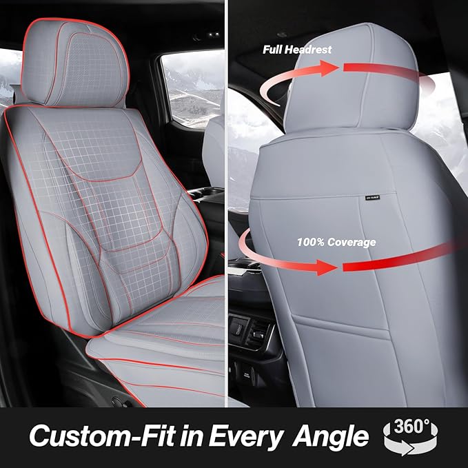 Coverland Custom Fit Car Seat Covers for SUV Compatible with [2018-2024 Ford Expedition] Premium Car Seat Cover Water Resistant Leather Non-Slip Interior Protector [Front Gray - Size Chart A21]
