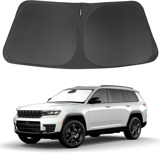 Windshield Sun Shade Custom Fit 2021-2024 2025 2026 Jeep Grand Cherokee L/Jeep Grand Cherokee SUV Accessories Front Window Sunshade Sun Visor Protector Blocks Rays