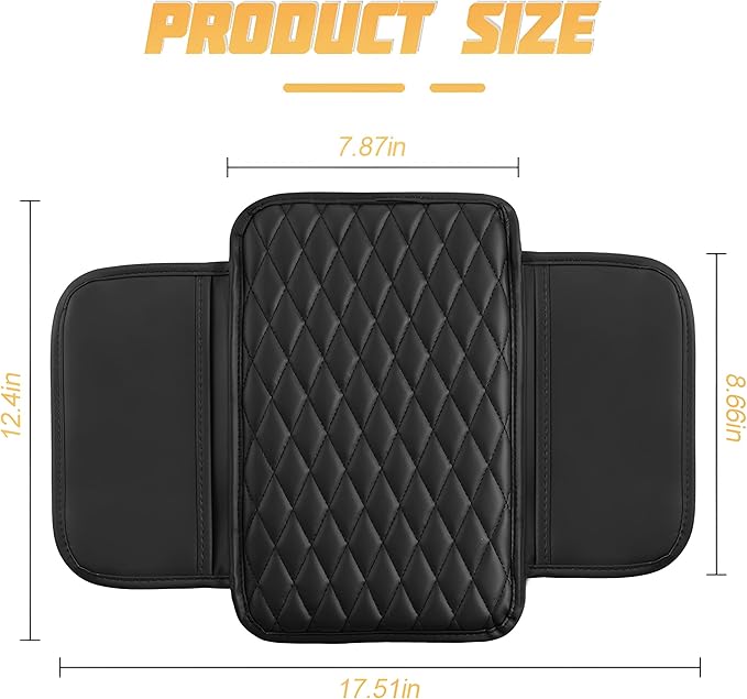 Car Center Console Cover, Leather Vehicle Armrest Seat Box Cushion Pad with Storage Bags, Waterproof Automotive Middle Console Protector, Universal for SUV RV Truck (Coffee)