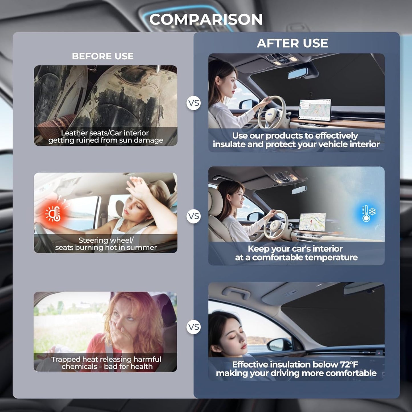 Windshield Sun Shade Umbrella: Custom Fit for 2015-2024 Nissan Murano S/SV/SL/Platinum (Z52) - Double Thickened Foldable Front Window Sunshade, Superior UV & Heat Protection, Keeps Crossover SUV Cool