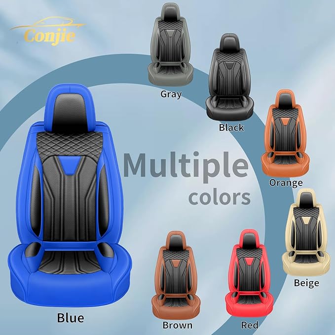 Fit Rogue Car Seat Covers Compatible with Nissan Rogue 2011-2025 2026 - Premium Leather， Waterproof Breathable， All-Weather Seat Cushion Protecto&Airbag Compatible (2 Front Seat Blue&Black)