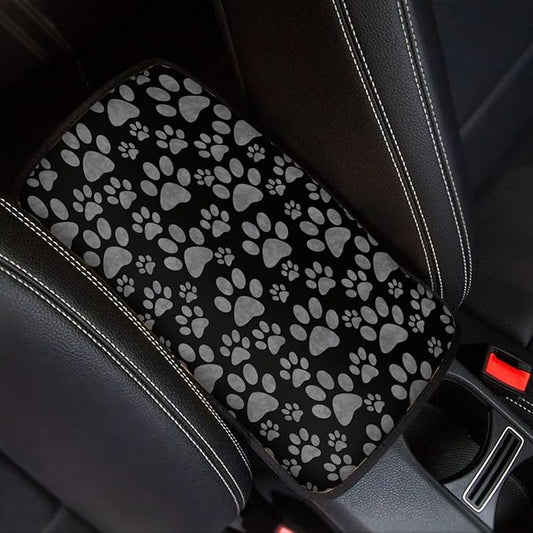Dreaweet Dog Paw Print Car Armrest Cover for Women Car Center Console Pad Cute Car Accessories Universal Fit Armrest Cover Protector for Cars,SUV,Sedan