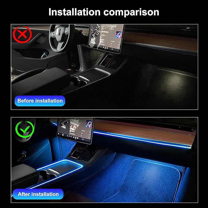 5 Meters Optic Fiber Car Ambient Footwell Lighting with Bluetooth App Control 64 Colors Multicoloured Music Interior Lighting Kit DC 12V 1W