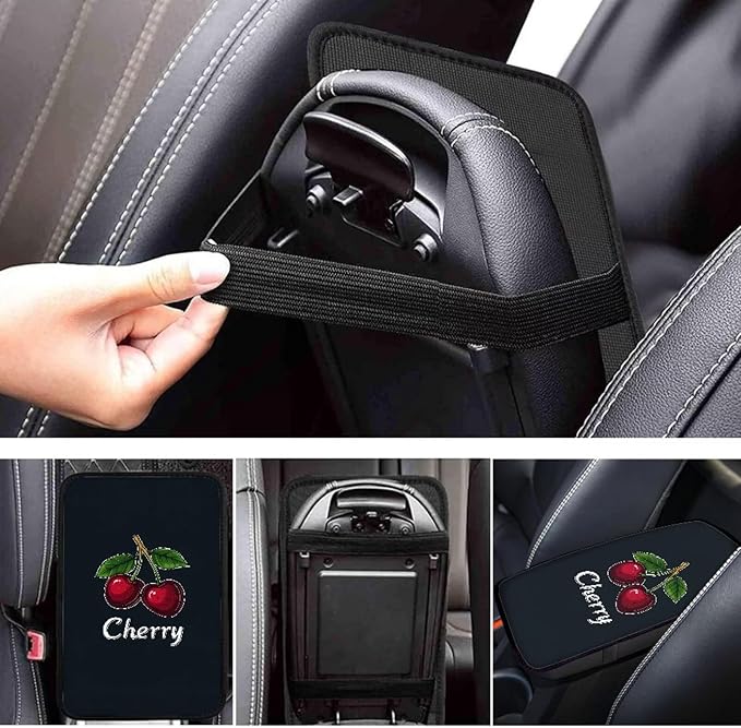 Dreaweet Car Center Console Cover Cute Cherry Car Accessories Arm Rest Cover Pad Comfort Anti-Scratch Middle Console Cover Universal Fits for SUV Trucks Sedan