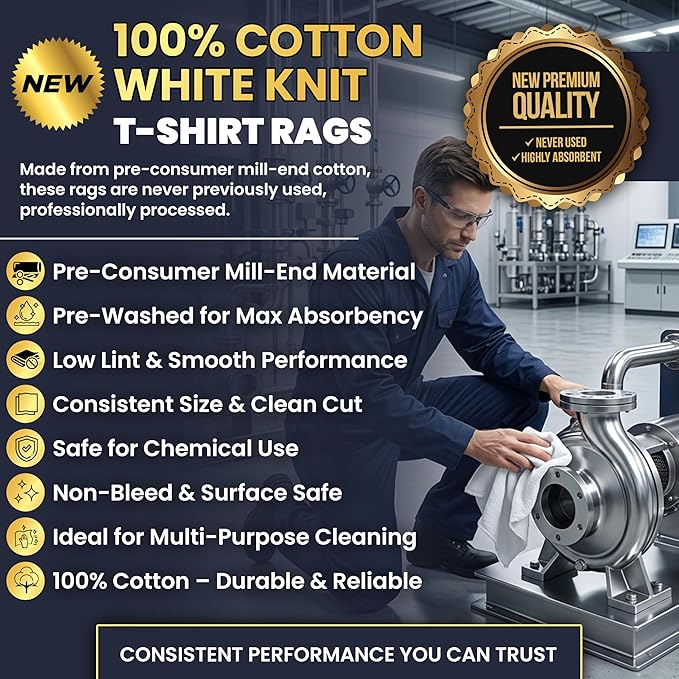 Premium New White Cotton Knit T-Shirt Rags (600 lbs. Pallet 24x25 lbs. Box of Rags) - Lint-Free, Soft & Absorbent Bulk Cleaning Cloths for Auto, Paint, Garage, Staining & Polishing