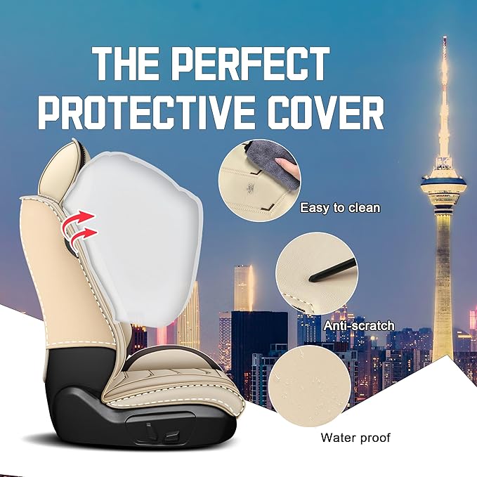 CTDS Car Seat Covers for Chevy Trax 2015-2026, Stylish Sport Seat Cover, Premium Nappa Leather Car Seat Cover. Automobile Seat Covers Sets.(Standard 2 Seats/Beige)