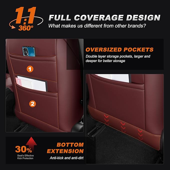 AOMSAZTO Seat Covers for Model 3 2024 2025 (Not Performance)-Full Set Leather Waterproof Car Seat Covers Airbag-Ready Design for Tesla Model 3(with Armrest & Rear Door Pads Cover)-Wine Red