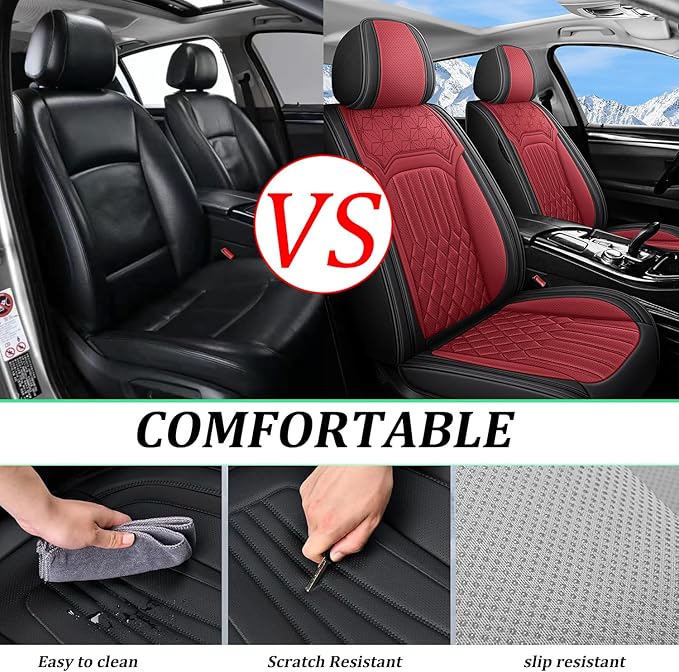 Car Seat Covers for Genesis GV70 2022-2025 2026, Full Set Premium Nappa Leather Waterproof Breathable Anti-Slip Airbag Compatible Car Seats Protector, Car Interior Seats Cover (Black+Red)