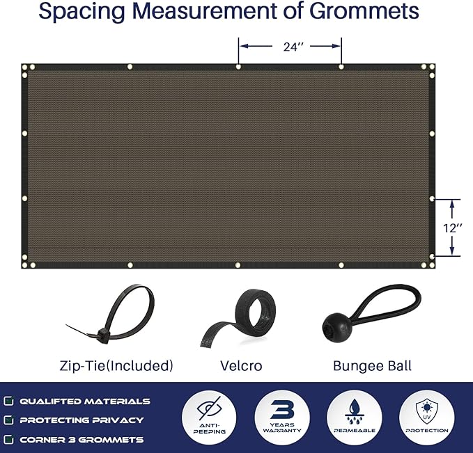 Windscreen4less Privacy Fence Screen Heavy Duty Windscreen Fencing Mesh Fabric Shade Net Cover with Brass Grommtes for Outdoor Wall Garden Yard Pool Deck, 8'x250' Brown