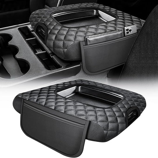 Center Console Cover Fit for Chevy Silverado 2014 2015 2016 2017 2018 Jump Seat, Middle Console Cover, Durable Arm Rest Cushion for Trucks with 2 Pocket (ONLY for Split Bench Jump Seat)