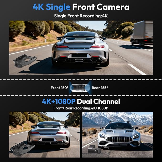 Front 4K & Rear 1080P Dash Cam for 2022 2023 2024 2025 Toyota RAV4 LE Limited SE Adventure XLE XSE (Model B)(with Vent Hole),OEM-Style,Loop Recording,Easy Installation,WiFi & App,128G Card