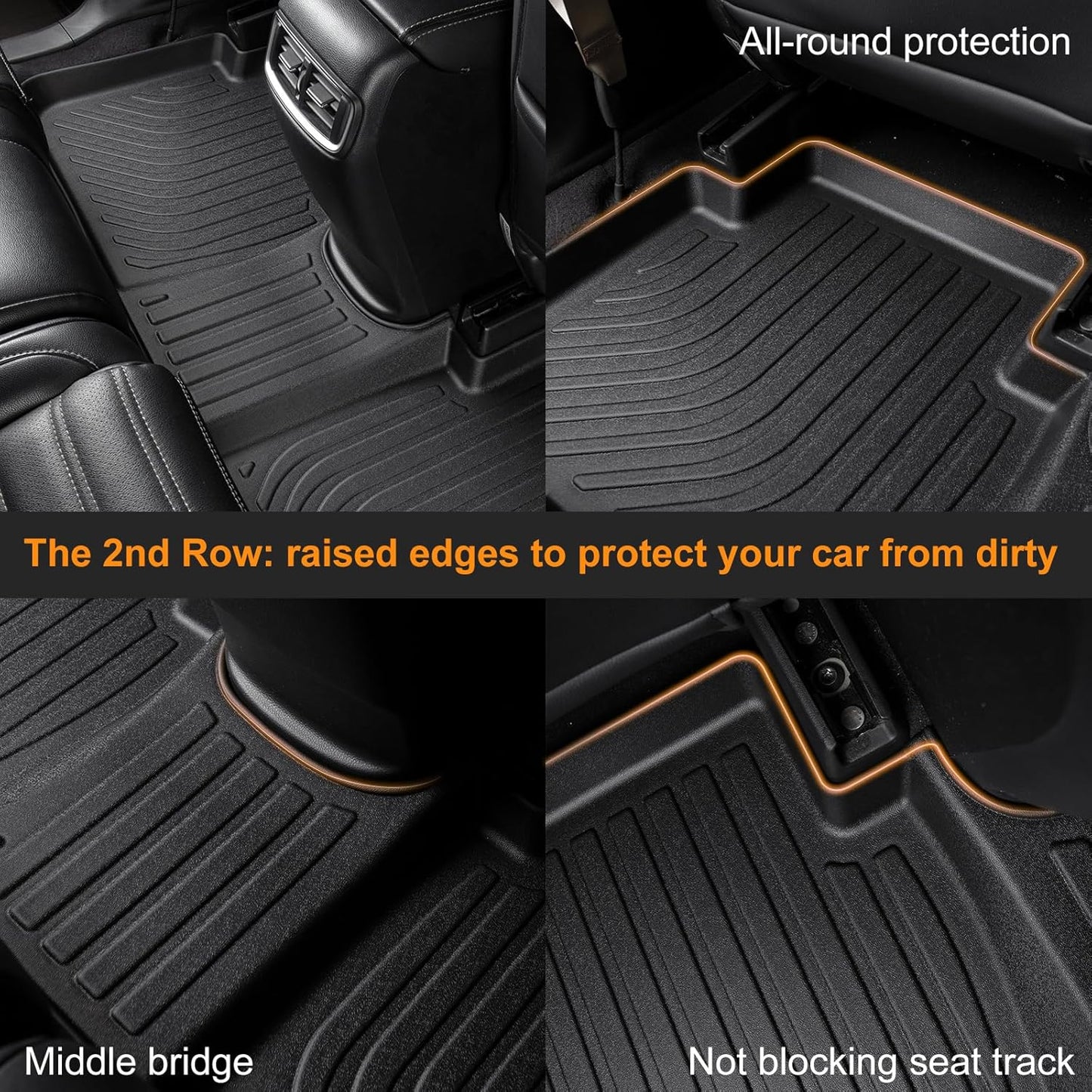 Binmotor-Custom Floor Mats & Cargo Liner for Acura RDX 2013 2014 2015, Front & 2nd Row & Cargo Mat Full Set, TPE All Weather Car Floor Mat for Acura RDX Accessories Floor Liners