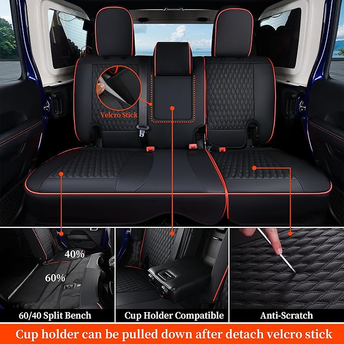 Coverado Seat Covers for Jeep Wrangler, Car Seat Covers Full Set 4 Door JL Accessories Custom Fit for Rubicon Sahara Sport S Altitude Willys Unlimited 2018 2019 2020 2021 2022 2023 2024 (Red Line)