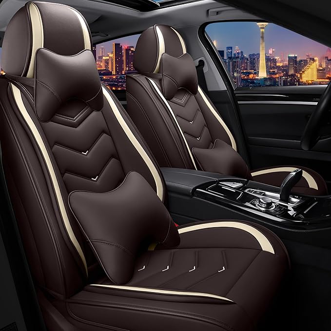 CTDS Car Seat Covers for Chevy Trax 2015-2026, Stylish Sport Seat Cover, Premium Nappa Leather Car Seat Cover. Automobile Seat Covers Sets.(Luxury 2 Seats/Coffee Color)