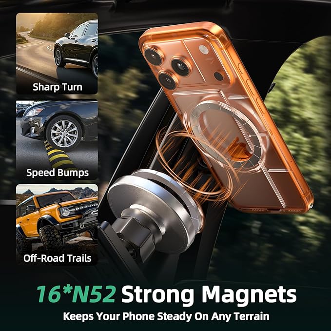 Car Phone Mount for Ford Bronco Sport (2021-2023 2024, 8" Screen), MagSafe Car Mount, 15W Wireless Charger, iPhone Magnetic Mount for Samsung & Android, 360° & Hands Free, Car Interior Accessories