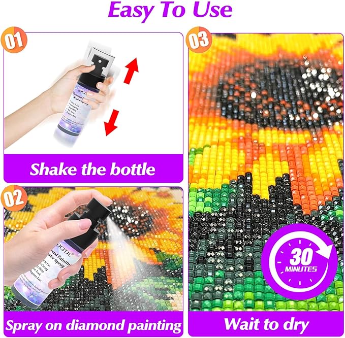 Upgraded Diamond Painting Sealer Spray - 30 Minutes Quick Dry Diamond Art Sealer Glue, Keep Diamond Art Fixed and Shiny, Diamond Art Accessories and Tools, Easy to Use, No Brush Needed (2 Pack)