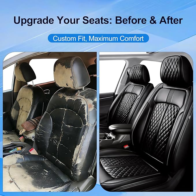Fit CX-3 Car Seat Covers for Select Mazda CX3 2016-2024, Premium Full Coverage Leather, Airbag Compatible & Scratch-Resistant, Waterproof All Weather Seat Protector, Full Set, Black