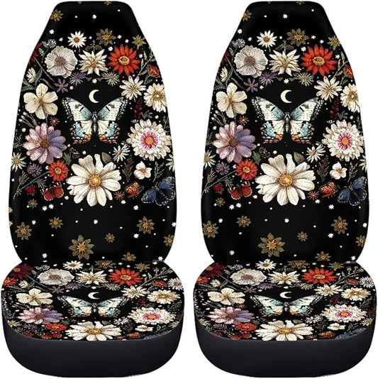 BIGCARJOB Art Butterfly Car Seat Cover Full Set Auto Front Seat Protectors Vehicle Bucket Seat Pad,Butterfly Car Interior Accessories,Fit Most Vehicle,Cars,Sedan