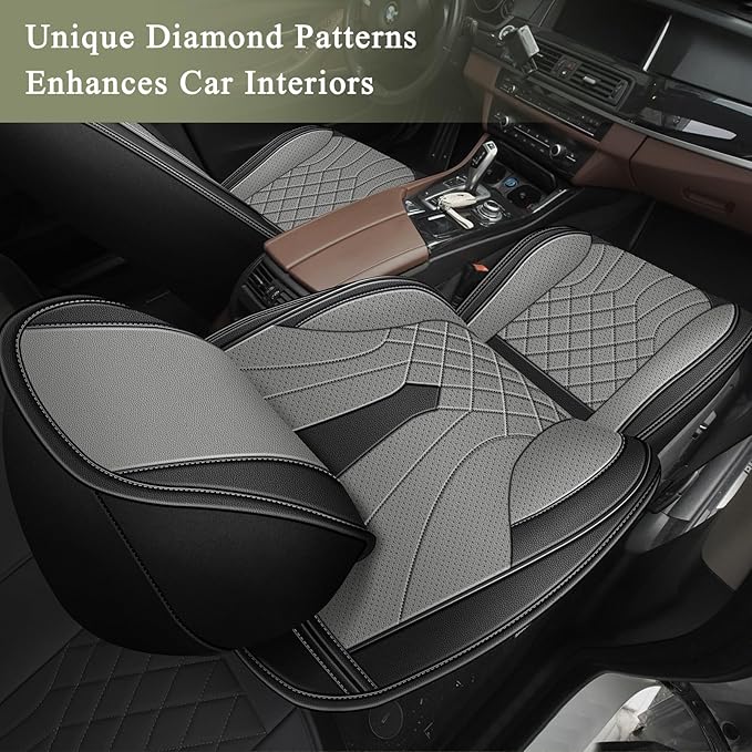 Car Seat Covers for Subaru Crosstrek 2016-2024 2025 2026: Full Set 5 Seats Breathable Perforated Faux Leather Automotive Seat Cover (Black&Grey)
