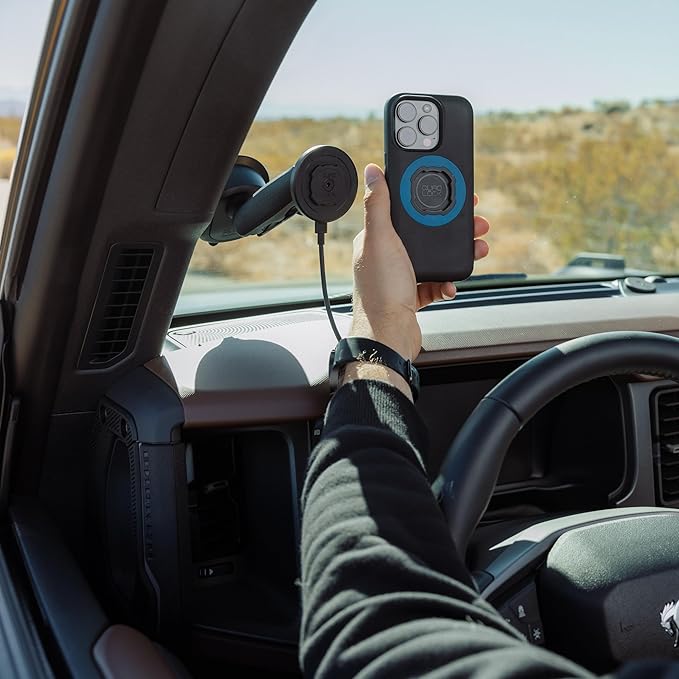 Quad Lock Heavy Duty Suction Car Phone Mount with MAG Phone Case and MAG Wireless Charging Head for iPhone 15 Pro Max