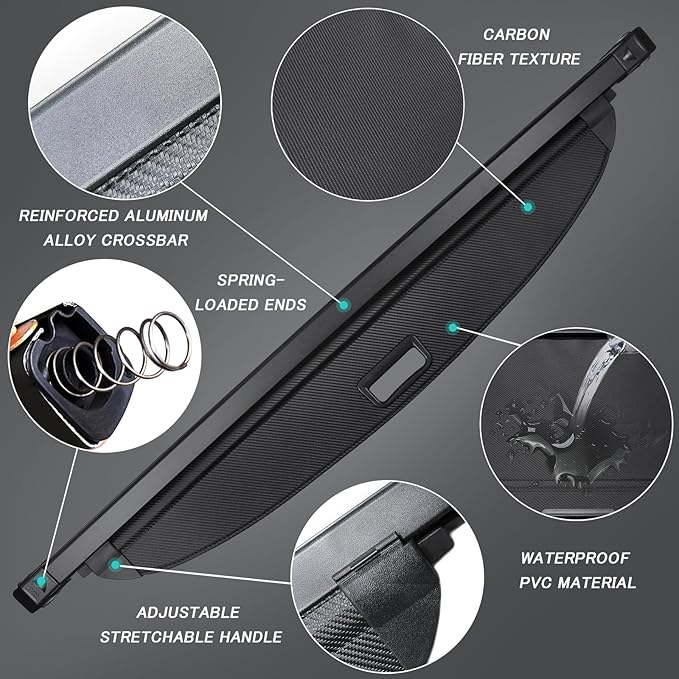 Cargo Cover for Honda Prologue/Chevy Blazer EV 2024-2026 Accessories Retractable Cover Security Shielding Shade Cargo Luggage Cover Trunk Storage Privacy Protection (Carbon Fiber Texture)