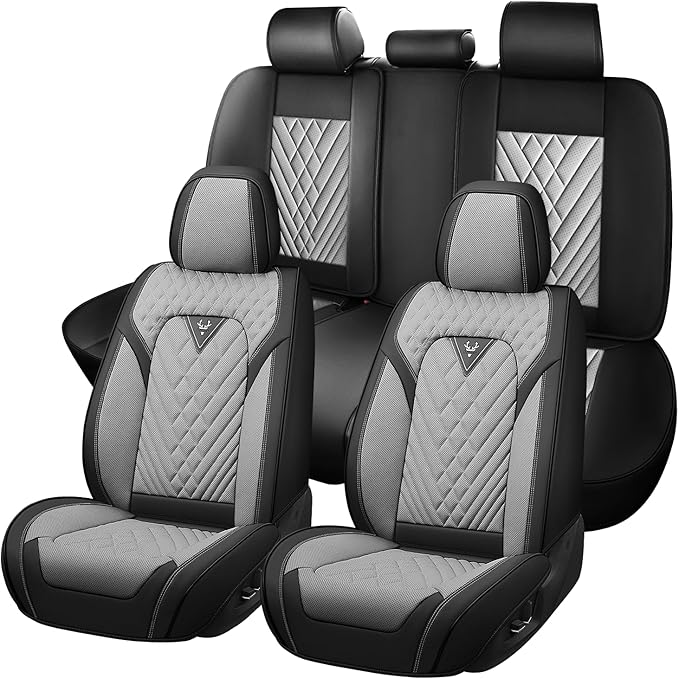 Truck Seat Covers for Ram 1500 2009-2026, Waterproof Premium Leather Full Coverage Car Seat Cover, Muscle Sport Style Auto Interior Seat Cover Sets (Full Set/Black Gray)