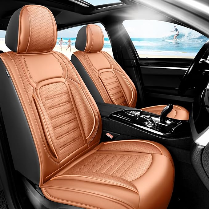Fit HRV Premium Leather Car Seat Covers Compatible with Honda HRV 2016-2025 2026, Breathable, Wear Resistant, Airbag Compatible, All-Weather Protection & Full Coverage, Full Set Brown