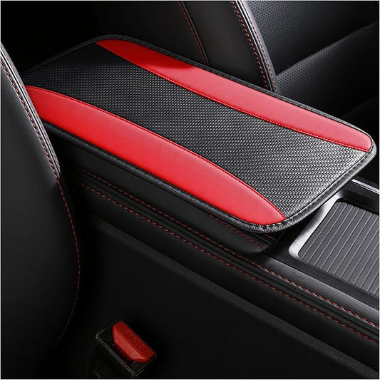 Stylish Car Center Console Cover,PU Leather Car Armrest Cover Prevent Scratches on Center Console,Universal Car Armrest Cushion Car Accessories Interior for Car SUV Truck (Red)