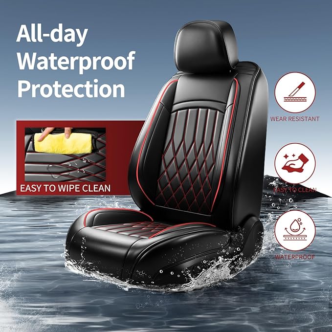 Fit MDX Car Seat Covers for Acura MDX 2005-2026 - Premium Leather, Waterproof, All-Weather, Airbag Compatible, Breathable, Easy Install, Seat Protectors, Only 2 Front seat Covers, Redline