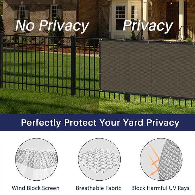 Windscreen4less Privacy Fence Screen Heavy Duty Windscreen Fencing Mesh Fabric Shade Net Cover with Brass Grommtes for Outdoor Wall Garden Yard Pool Deck, 8'x32' Brown