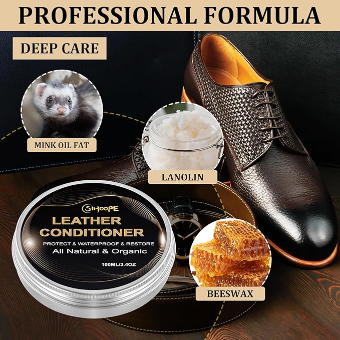 8.8oz Leather Recoloring Balm with 100ml Mink Oil,White Leather Repair Kit for Furniture,Leather Repair Cream,Leather Scratch Repair for Car Interior,Leather Conditioner for Couch