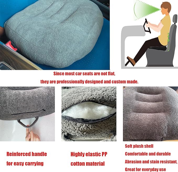 Super Thicken Car Seat Cushion for Adults-Car Booster Seat for Short Drivers-Increase The Field of View by 12cm/4.7in,Plush shell, breathable,with handle,easy to carry,for Cars,Office,Home（Dark Gray）
