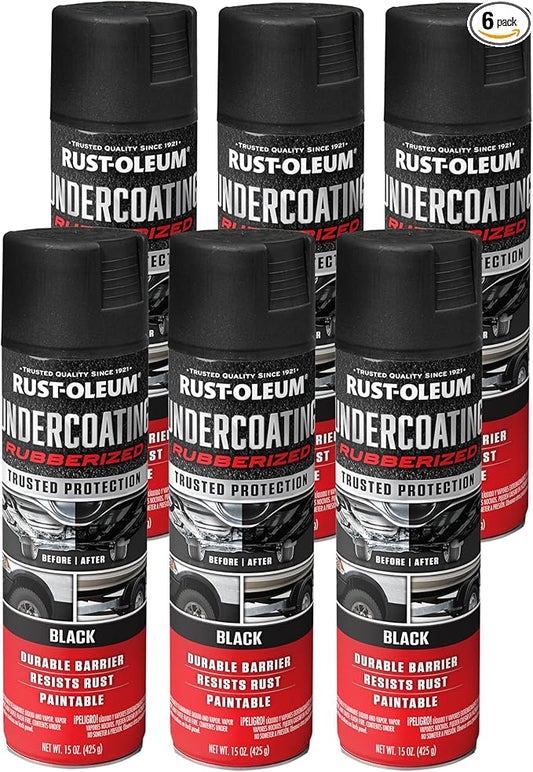 Rust-Oleum 248657-6PK Stops Rust Undercoating Spray, 15 oz, Rubberized Black, 6 Pack