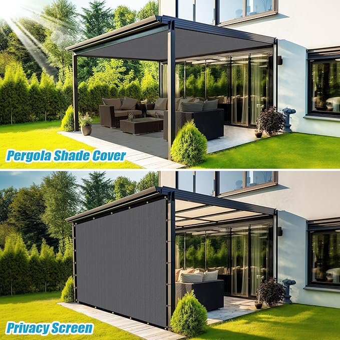Amagenix 90% Shade Fabric 12'X 15' Gray Sun Shade Cloth with Grommets for Pergola Replacement Shade Cover Canopy, Heavy Duty, Cable Zip Ties Included (We Customized)