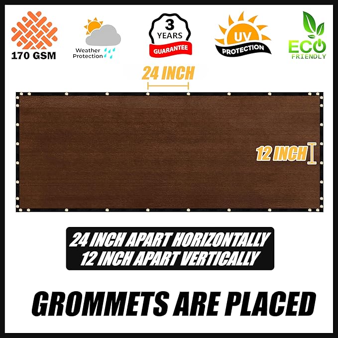 Royal Shade Custom Size 5' x 131' Brown Fence Privacy Screen Windscreen Cover Netting Mesh Fabric Cloth - Cable Zip Ties Included (We Make Custom Size)