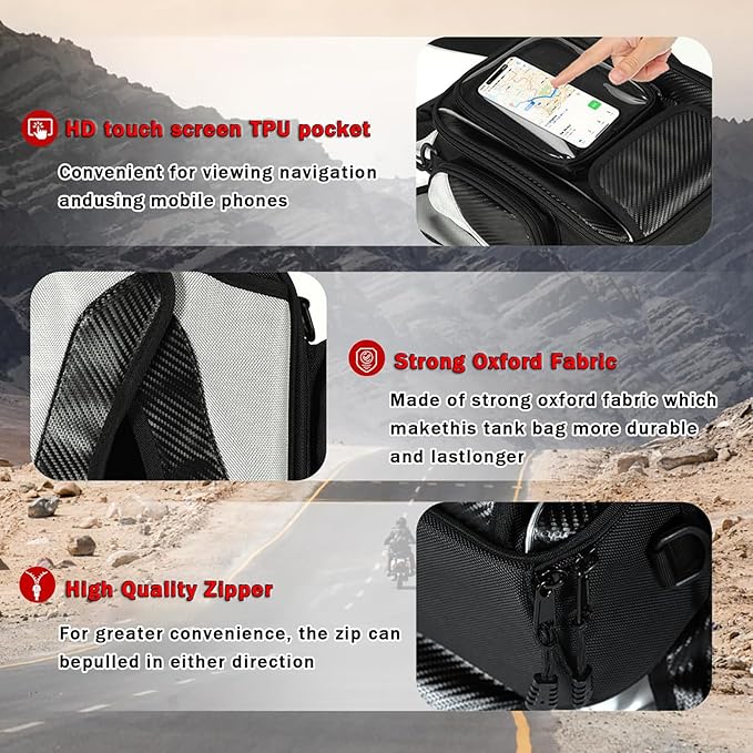 Motorcycle Tank Bag for BMW K1600B K1600GT K1600GTL K1600 B GT GTL, Oxford Magnetic Motorbike Bag Water-Resistant Motorcycle Gas Tank Bag with Magnets and Straps for Touring,A/Magnetic