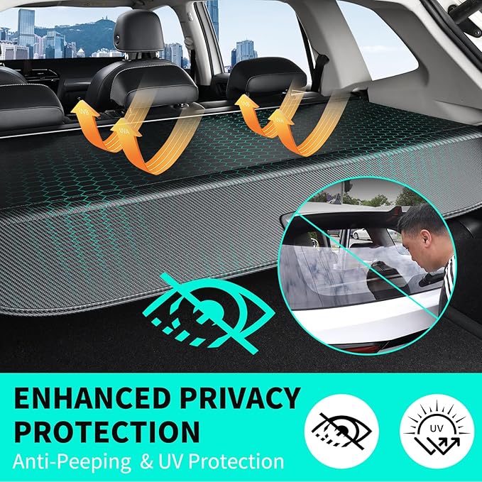 Cargo Trunk Cover fit for Hyundai Tucson 2025 2024 2023 2022 Accessories, Retractable Rear Luggage Security Shade Cover, Anti-Peeping Privacy Screen Protector, Carbon Fiber Texture