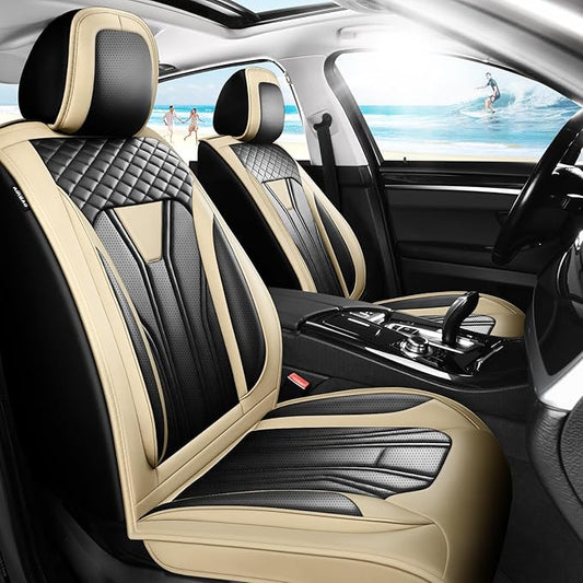 Fit HRV Car Seat Covers Compatible with Honda HRV 2016-2025 2026, Premium Leather Breathable, Wear Resistant, Airbag Compatible, All-Weather Protection & Full Coverage, Full Set Beige&Black