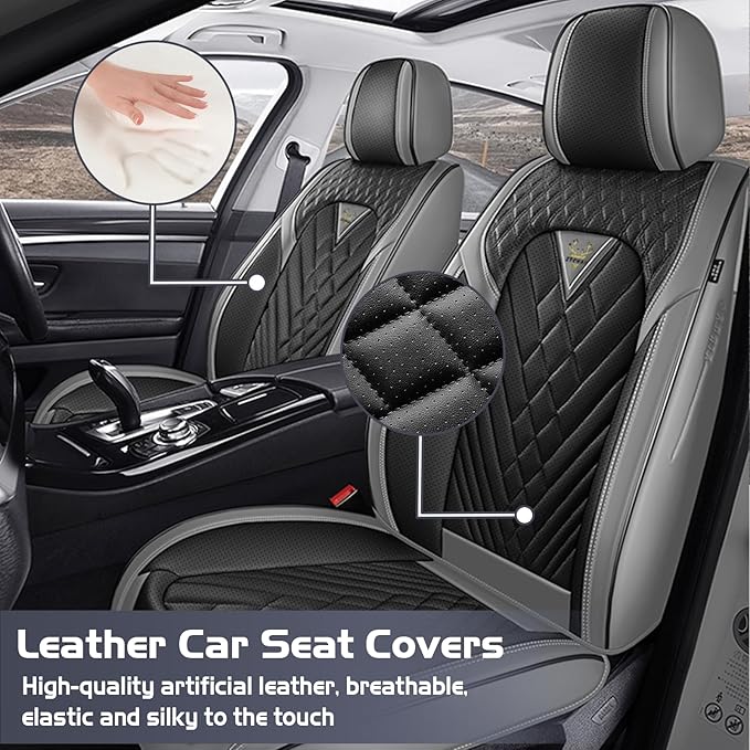 Truck Seat Covers for Chevy Silverado 2500 2007-2026, Waterproof Premium Leather Full Coverage Car Seat Cover, Muscle Sport Style Auto Interior Seat Cover Sets (Front Set/Gray Black)