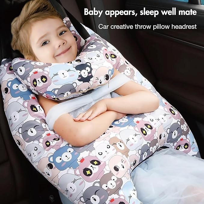 Car Pillow for Kids,Car Neck Head Support Cushion Set,Travel car seat Safety Pillow,h Shape car Sleeping Pillow Kids,Pillow case can be Disassembled and Washed (G)