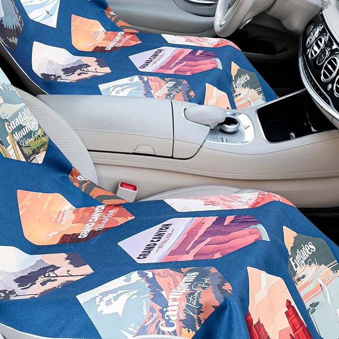 2 Pack Car Seat Towel Covers with Storage Bag 63 x 32 Inch Athletic Running Towel Seat Sweat Washable Non Slip Cover Gift for Car Outdoor Sport Activities (Mixed Landscapes)