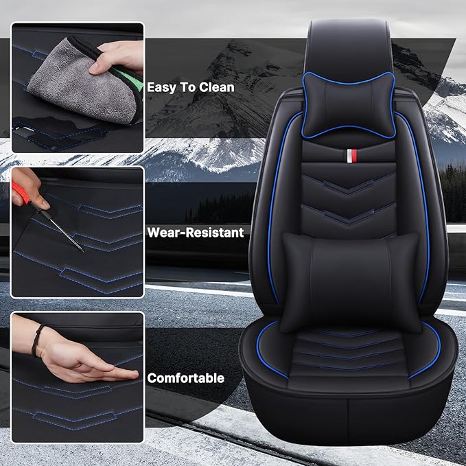Car Seat Cover for Chevrolet Camaro 2000-2024, Durable Wear Resistant Waterproof Vehicle Cushion Cover, Breathable No Odor Premium Leather Vehicle Seat Covers.(Luxury,Black Blue)