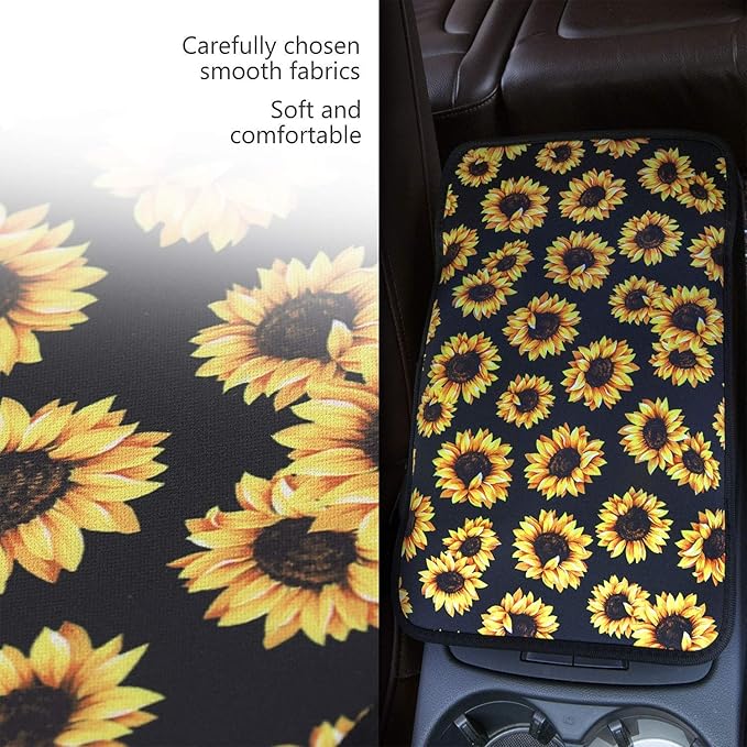Dreaweet Brown Cow Print Auto Center Console Pad, Breathable Car Armrest Seat Box Cover Protector Universal Fit Cushion for Most Cars