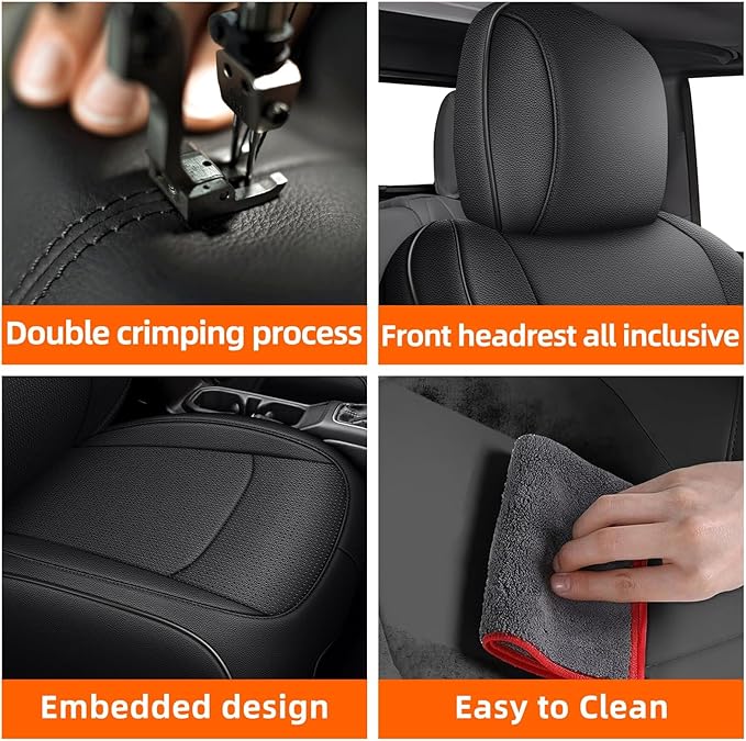 AOMSAZTO Custom Fit Seat Covers for Jeep Gladiator JT 2020 2021 2023 2024 2025 2026 Full Set Black Car Seat Protectors Premium Faux Leather Automobile Seat Seat Cover